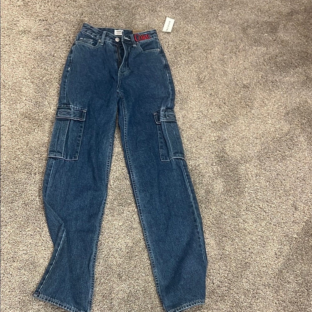 Dark blue washed cargo jeans